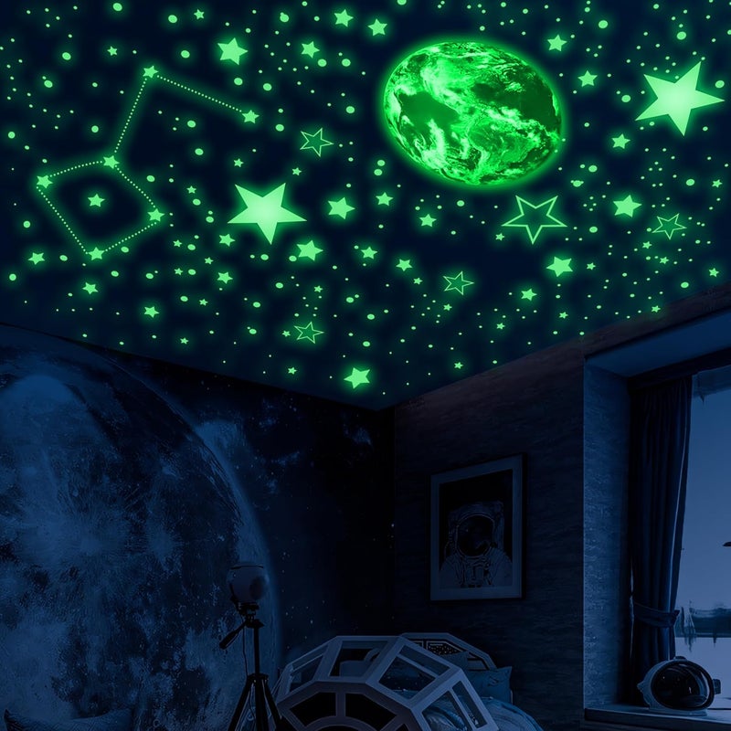 Robmoda 965 PCS Glow in The Dark Stars and Earth for Ceiling, Luminous Stars and Planet Wall Decals, Kids Room Decor, Glowing Galaxy Wall Stickers for Nursery Decorations (Green) - Image 2